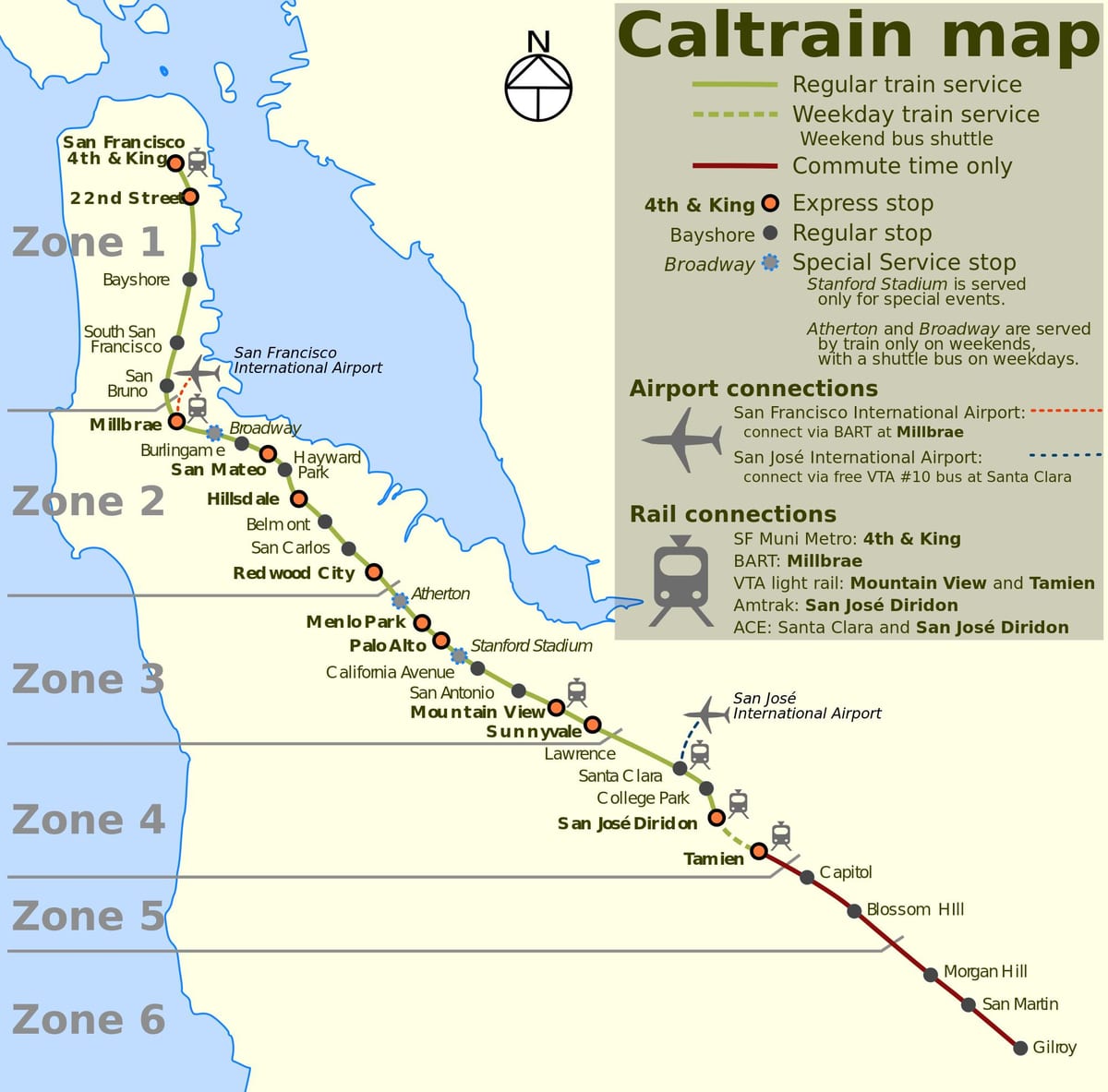 ಸ್ಯಾನ್ ಫ್ರಾನ್ಸಿಸ್ಕೋ caltrain ನಕ್ಷೆ