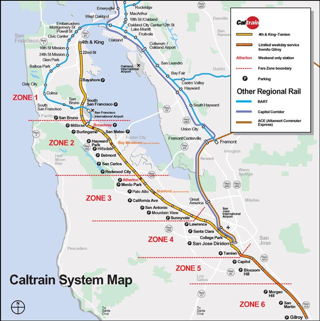 caltrain ಮಾರ್ಗ ನಕ್ಷೆ