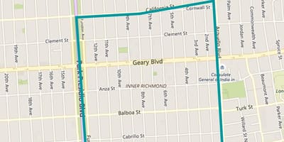ನಕ್ಷೆ ರಿಚ್ಮಂಡ್ ಜಿಲ್ಲೆಯ ಸ್ಯಾನ್ ಫ್ರಾನ್ಸಿಸ್ಕೋ