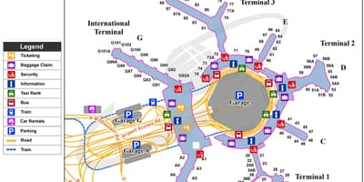 SFO ಅಂತರರಾಷ್ಟ್ರೀಯ ಆಗಮನ ನಕ್ಷೆ